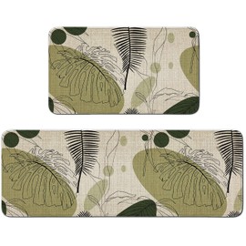 Kitchen Mats and Rugs Non Skid Washable 2 Pieces Natural Rubber Boho Kitchen Mats for Floor Runner Rugs Standing Mat Set (17" Wx30 L+17" Wx 47" L Palm Tree Leaves)