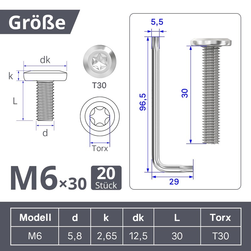 Dayalo Screws M6 x 30 mm, Flat Head Screw Stainless
