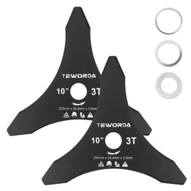 TEWORDA 10" x 3 Teeth Brush Cutter Blades for Weedeater, 2-Set Carbon Steel Trimmer Blades, Arbor 1" with 7/8"-20mm-5/8 Washers. Compatible with Husqvarna, Stihl, Ego, Oregon, Hitachi, Makita, etc.…