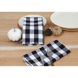 PurpleEssences Buffalo Plaid Cloth Napkins - Mitered Corners - Spring Summer Easter Gingham Check Dinner Napkin - Set of 12-100% Cotton - 18x18 Inch - Reusable Washable - Black and White