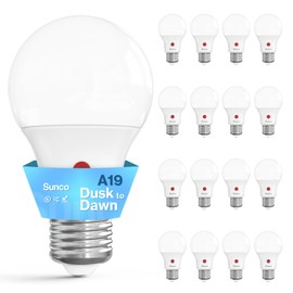 Sunco 16 Pack Dusk to Dawn LED Outdoor Light Bulb A19, Photocell Automatic for Exterior Lighting, 800 LM, 9W (60W Eqv.), 3000K Warm White, Auto On/Off Sensor, IP65 Rated UL
