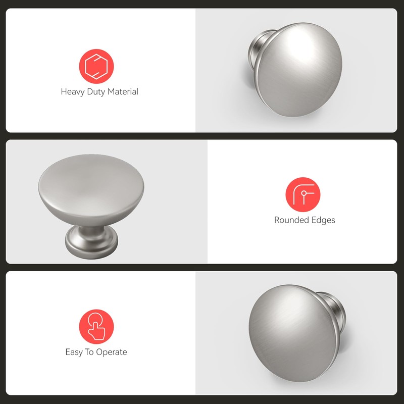 homdiy 10 Pack Brushed Nickel Cabinet Knobs, Round Silver Kitchen