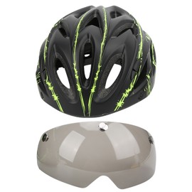 Magnetic Suction Protective Helmet with Goggles/Light for Mountain Bike Road Bicycle Cycling(Black Green )