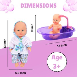 Liberty Imports Baby Bath Toys 13-Inch Little Newborn Doll Bath Set - Real Working Bathtub with Detachable Shower Spray and Accessories for Kids Pretend Play