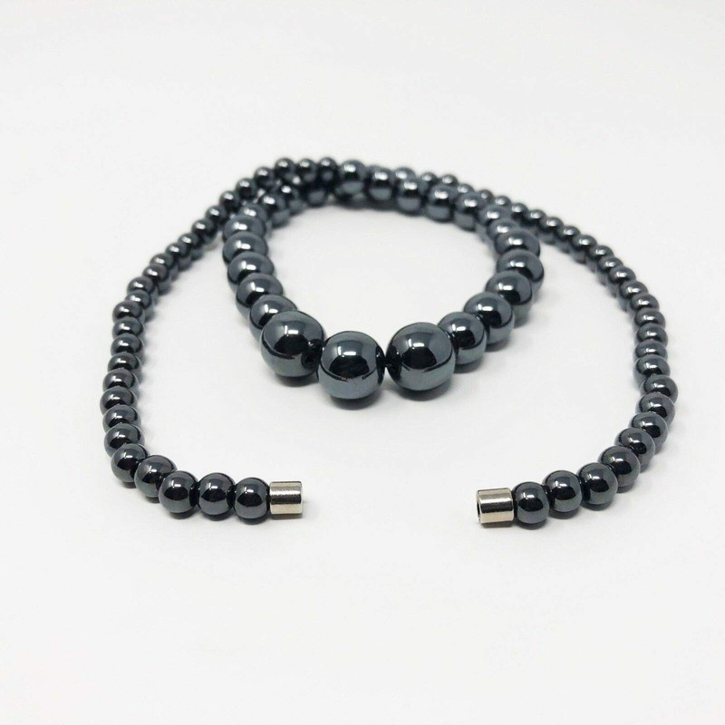 LZD Hematite Necklace Unisex Bead Black Magnetic Clasp X73