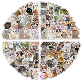 218PCS Cute Holographic Glitter Cat Meme Stickers Pack, Funny Kawaii Cat Sticker Waterproof Vinyl Decals for Journaling Laptop Scrapbook Water Bottles for Animal Party Decoration Favor