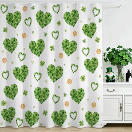 St. Patrick'S Day Shower Curtain Green Lucky Clovers Shamrock Leaf Heart Shower Curtain Waterproof Bath Curtain for St Patrick'S Day Shamrock Decor 72 X 72 Inch (72"W x 72"L (Pack of 1), Pattern 2)