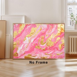 Pink and Gold Marble Wall Art Pink and Gold Pictures Pink and Gold Abstract Painting Pink Abstract Canvas Gold Foil Artwork Pink Marble Canvas Wall Art Pink Modern Paintings 16x24inch No Frame
