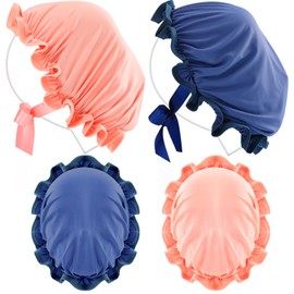 Jiuguva 4 Pieces UV Protection Tanning Face Cover Face Tanning Mask Hair Cap Protective Hair Bonnet for Women Salon, 5.91 x 4.33 Inches(Blue, Pink)