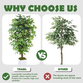 Artificial Ficus Tree 6FT Faux Floor Tree with Planter UV Resistant Potted Fake Silk Plant, Real Wood Trunk-Indoor Outdoor Lifelike Fake Ficus Tree for Home, Living Room Bedroom Topiary Tree