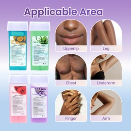 Roll On Wax Hair Removal Wax, Roll-on Wax,Wax Refill, Soft Wax Roller Cartridge for Roll on Waxing Kitfor Larger Areas of the Body Hair Removal at Home for Women & Men 4 Pack washable