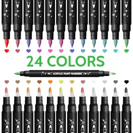 ZOOI Easter Gifts for Kids, 24 Acrylic Paint Pens Marker Pens Colouring Pen, Gifts for Teenage Girls Toys Age 5 6 7 8 9 10, Art Supplies, Arts and Crafts for Kids, Dual Tip Brush Pen
