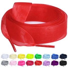 Booyckiy 2 Pair Flat Snow Yarn Shoe laces for Sneaker 2cm Wide Satin Ribbon ShoeLaces for Women Girls, Red 47inch(120cm)