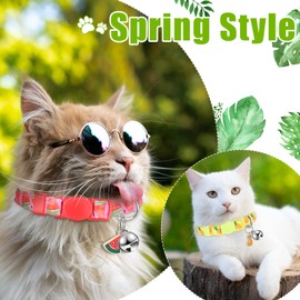 Frienda 12 Pcs Spring Summer Breakaway Cats Collars for Cats Girl Cat Collars with Bell and Summer Fruit Patterns Pendants, Safety Adjustable Collar Set for Pets Decoration(Small)