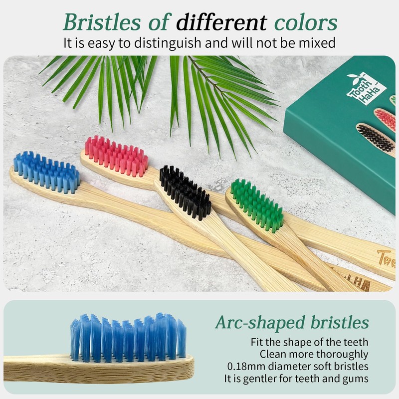Tooth HaHa Bamboo Toothbrushes, Medium Bristles BPA-Free Bristles Toothbrushes for