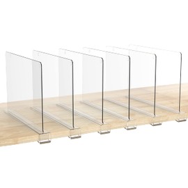 HBlife 6 Pack Clear Shelf Dividers, Vertical Purse Organizer for Closet Perfect for Sweater, Shirts, Handbags in Bedroom and Kitchen, Adjustable Acrylic Bookshelf for Organization
