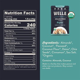 Wella Cereal Oatmeal Alternative, Gluten-Free Breakfast Hot Cereal, Grain-Free Paleo Organic Vegan High Protein Superfood, Plant-Based Non-GMO, Low in Net Carbs, Single-Serve Packets, Original Flavor (10 Count, 1.6 oz. Packets)