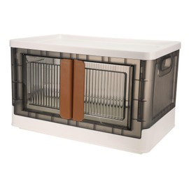 PATIKIL Plastic Storage Bins with Lid 19.3x12.2x11.8 Inch, 32L Stackable Collapsible Storage Bin with Clear Door Closet Organizer Container for Home Organizing, White