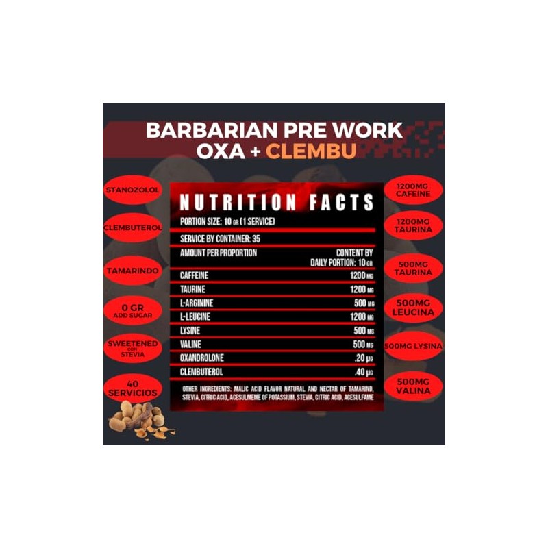 Pre entreno barbarian de 350 gr rinde 35 servicios (TAMARINDO