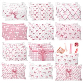 HSDSH 30pcs Pink Bow Makeup Bag Coquette Cosmetic Bags for Women Elegant Bow Preppy Pink Pouch Travel Toiletry Bag Bow Themed Gifts for Women Teens Teen Girls