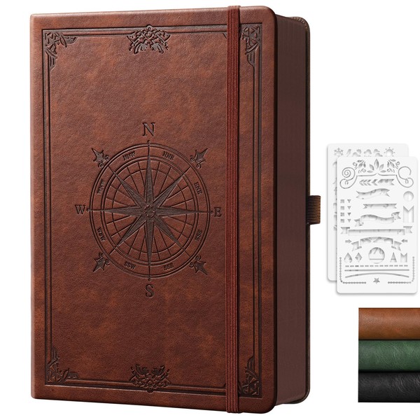 AUTEMPO Dotted A5 Leather Hardback Notebook, 320 Pages Bullet Dot