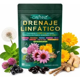 Gwynne Suplemento De Drenaje Linfático 6000 Mg,soporte Del Sistema Linfático,desintoxicación Y Limpieza 300 Cáps,con Equinácea,raiz De Bardana,diente De León,caléndula,cúrcuma