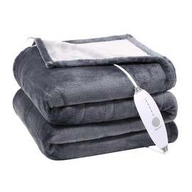 GAOMON Electric Heated Blanket Throw, Super Cozy Soft Flannel Heated Throw with 4 Fast Heating Levels & 10 Hours Auto Off, Machine Washable, ETL Certification, Home Office Use(Twin, Grey)