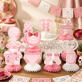 Eaasty 12 Pcs Pink Cielito Lindo Baby Shower Honeycomb Table Centerpieces