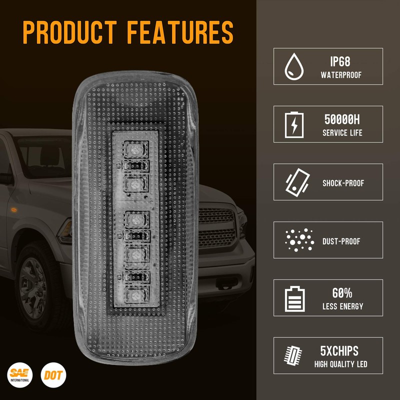 HUSUKU 4PCS 5Led Dual Cab Bed Fender LED Side Marker