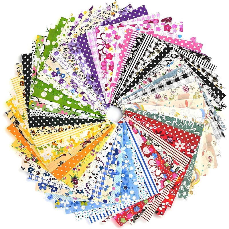 50 Cotton Fabric Squares 10x10cm - Precut Patchwork Material for