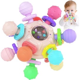 Cerberus Silicone Baby Teether, Montessori Sensory Toys, 0-12 Months, Pink & Multicolor, Teething Toys for Babies