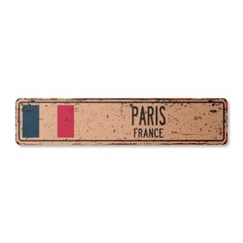 Paris France Vintage Plastic Street Sign French Flag City Country Road Wall Gift | Indoor/Outdoor | 18" Wide