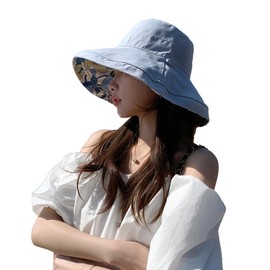 Karsaer G0079 Women's Hat, Spring and Summer, UV Protection, Reversible, Sun Protection, Solid & Floral Pattern, Foldable, Wide Brim, Walking, Bicycle, Travel, String Included, UPF Shade, Cute, UV