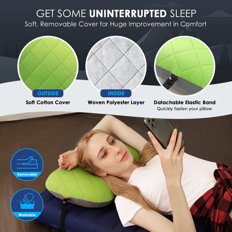 Hikenture Camping Pillow with Removable Cover - Ultralight Inflatable Pillow