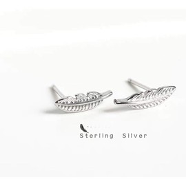 iszie jewellery sterling silver Pretty Little Feather Stud Earrings, Feather Earrings for women,Leaf Stud Earrings (length:12mm, width:3.5mm)