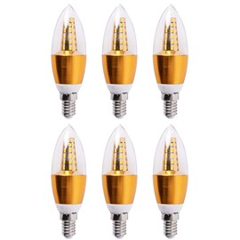 BesYouSel E14 LED Candelabra Base Bulbs 5W Decorative Candle Base 50 Watt Equivalent E14 Candle Lamp for Ceiling Fan Dining Room Home Decor 6000K Cool White AC85-265V Gold Torpedo Shape Pack of 6