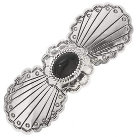 Black Onyx Sterling Navajo Hair Barrette Hammered Tail Feathers Accessory on Silver Spring Clip 0099