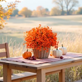 Artificial Mums Fall Flowers for Outdoors, Fake Mums Faux Plants for Outdoor Planters Autumn Decorations,UV Resistant Silk Flowers and Ferns for Front Porch Garden Patio Home Outside Decor (SET4)