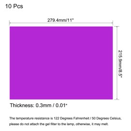 sourcing map Gel Light Filter Purple Transparent Correction Lighting Gel Filter 11x8.5 inch Plastic Sheets for Film Photo Video Party Pack of 10