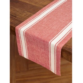 Solino Home Table Runner 36 Inches - 100% Pure Linen Red and White Farmhouse Stripe Table Runner 14 x 36 Inch Ideal for Dresser and Coffee Tables - Father's Day, Summer