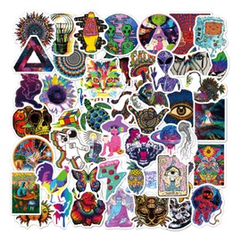 Qpout Psychedelic Hippie Stickers, Waterproof Trippy Accessories Stickers, Hippie Sticker Packs for Adults, Hippie Stickers for Water Bottles, Computer, Phone, Guitar, Luggage, Pack of 100