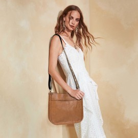 Cross Body Bag Purses for Women with Guitar Strap, Trendy Vegan Faux Leather Shoulder Bag Designer Handbag with 2 Strap (Brown)