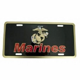 EAGLE EMBLEMS Marines USMC Marine Black and Gold Aluminum License Plate Tag