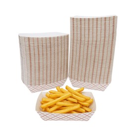 Pokanic Checkered Kraft Paper Boat Trays [1/4 lb] x [100 Pack] Disposable [4 x 3 x 1] Containers Bowls Baskets Heavy-Duty Foods Snacks Hot Dogs Sandwich Burgers Popcorn Chips Tacos Nachos