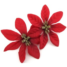 Double Red Poinsettia 3 1/2 inch Silk Flower Hair Clip with Teeth