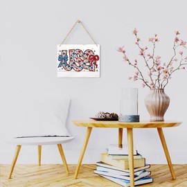 Independence Day Bow Decor Patriotic Decorations, Fourth of July Decor Wall Art Signs, Red White and Blue Decorations, Ditsy Flowers, for Bedroom Living Room Porch Garden Yard Backyard