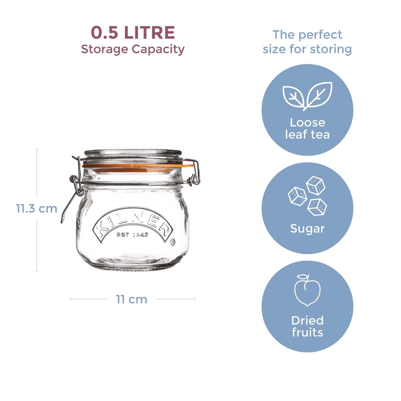 Kilner Round Clip Top Jar 0.5 Litre (500ml) Airtight Glass