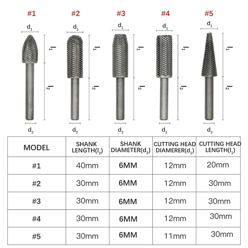 5pcs Electric Rotary Rasp Embossed Steel Metal File Grinding Head