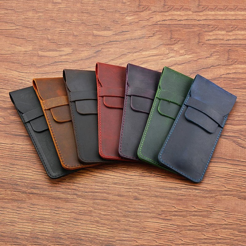 Borsgye Pencil Case Leather Pen Protective Case Crazy Horse Leather