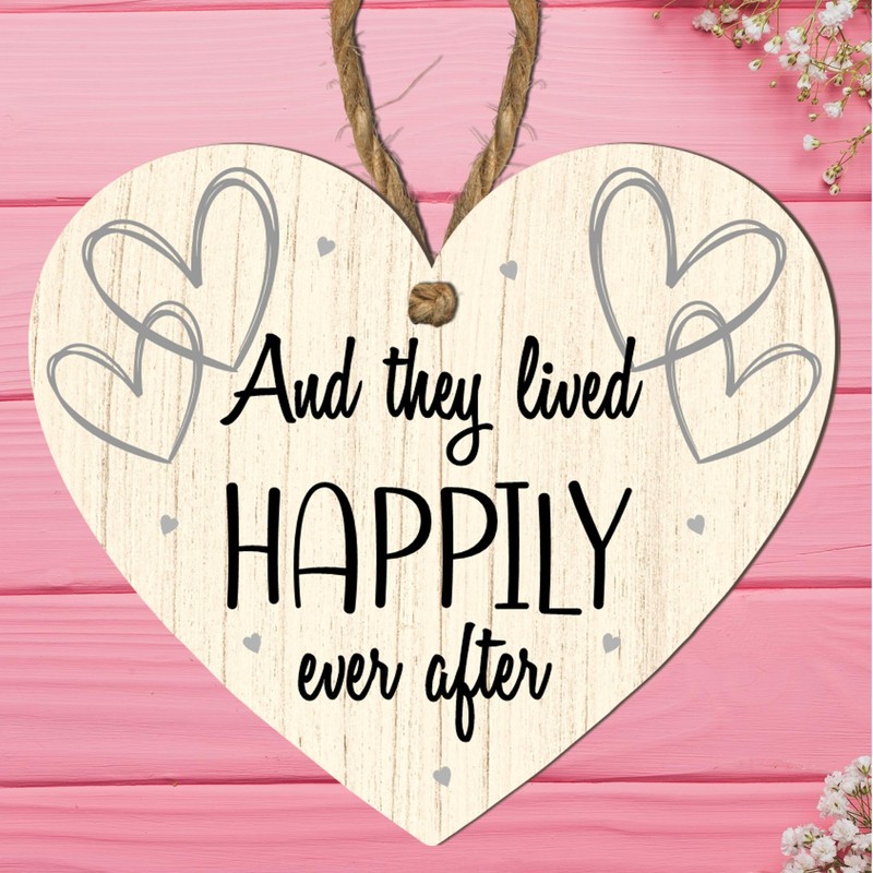 Romantic "And They Lived Happily Ever After" Heart-Shaped Wooden Plaque